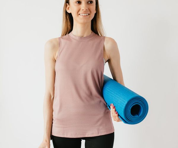 Yoga mat and water bottle ready for a practice session.